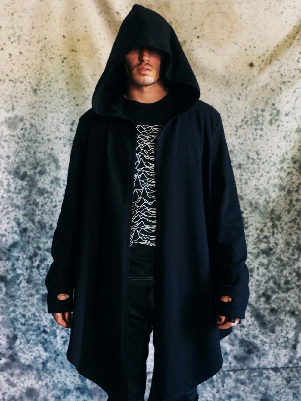 *rare* Discontinued Official Joy Division Unknown Pleasures Embroidered Cloak L - Picture 2 of 12